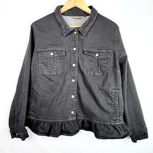 Kim Gravel Belle Boho Black Denim Ruffle Jacket 1X